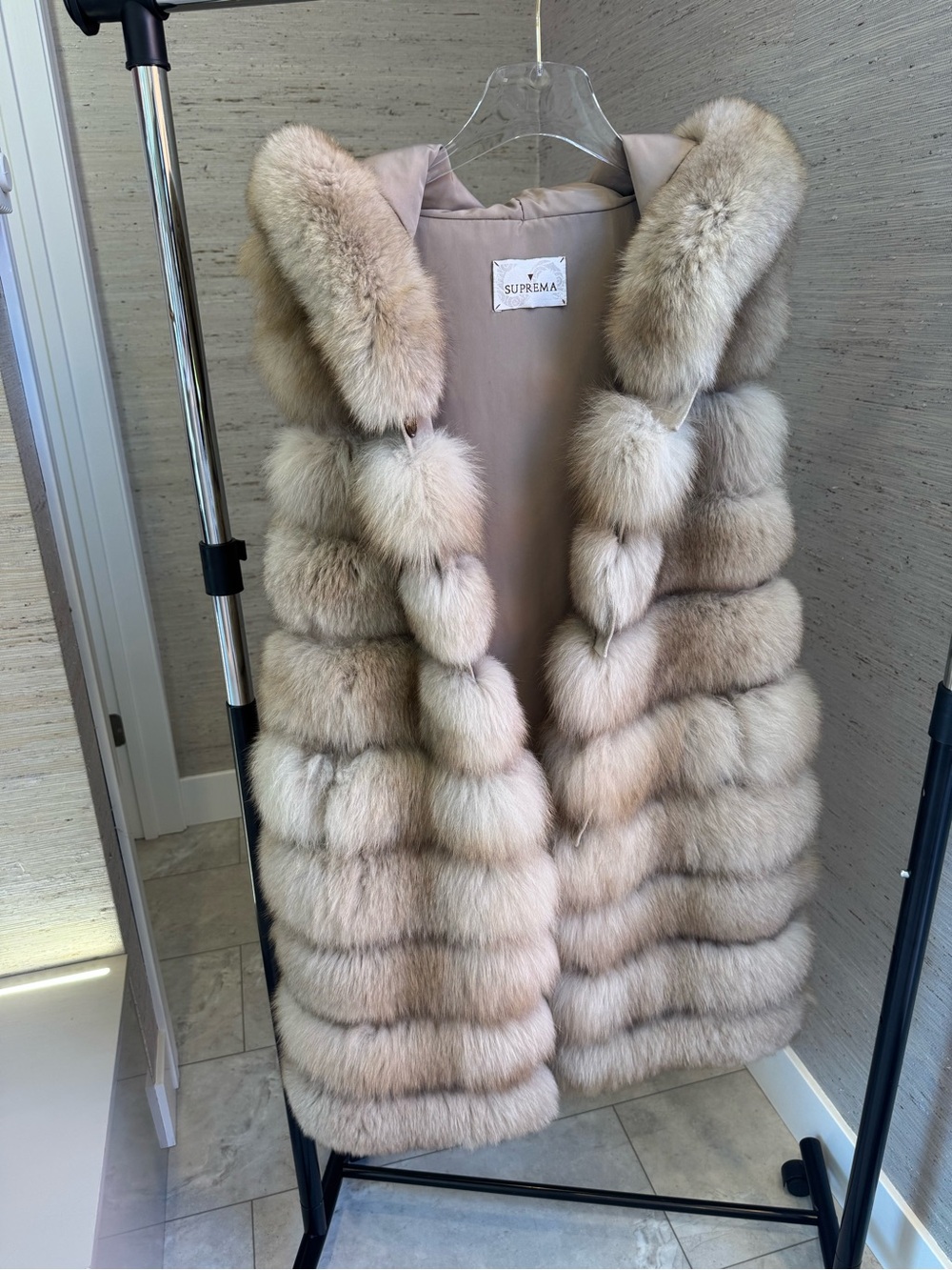 Women's Beige Fur Vest Made and Bought in Italy